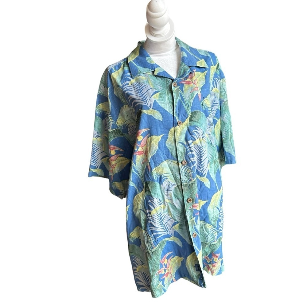 Tommy Bahama Blue and Green Tropical Print Shirt